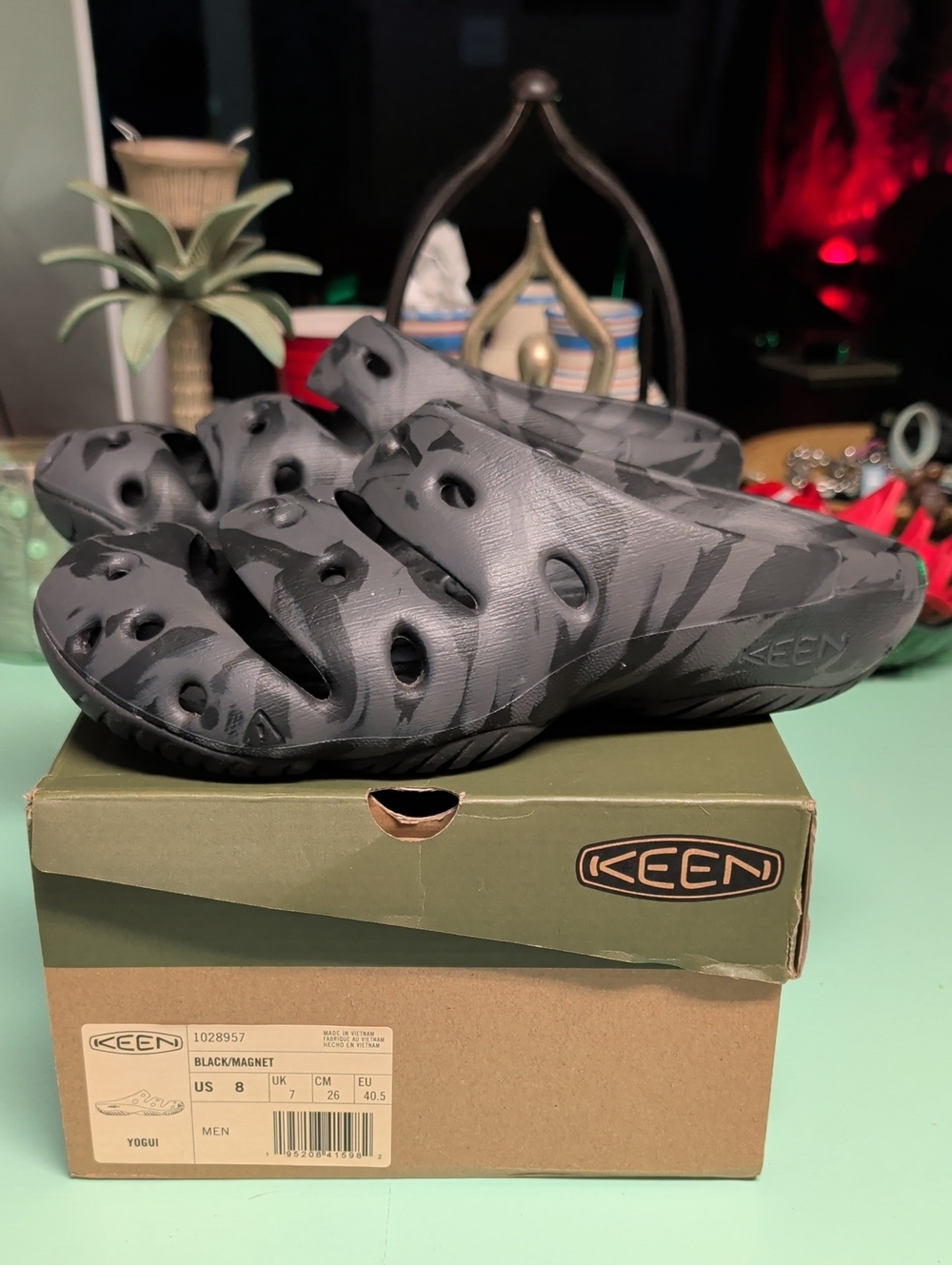 Keen Black/Magnet Zebra-Pattern Slip-On Clog